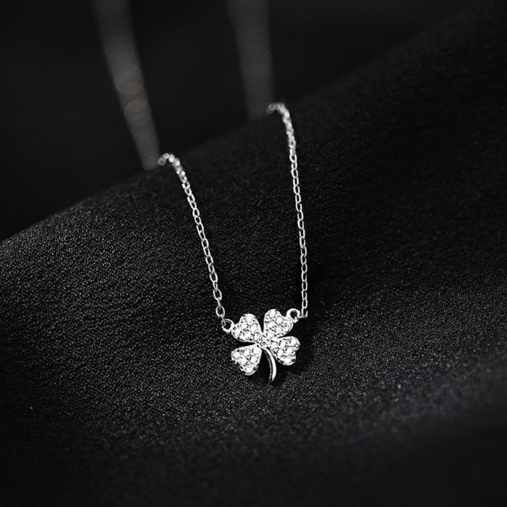 925 Sterling Silver Four-leaf Clover Luck Leaves Necklace Choker Women Jewelry - Picture 4 of 8